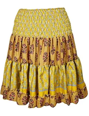 Carissa Womens Tiered Knee Length Skirts Recycled Silk Vintage Full Flare OneSize