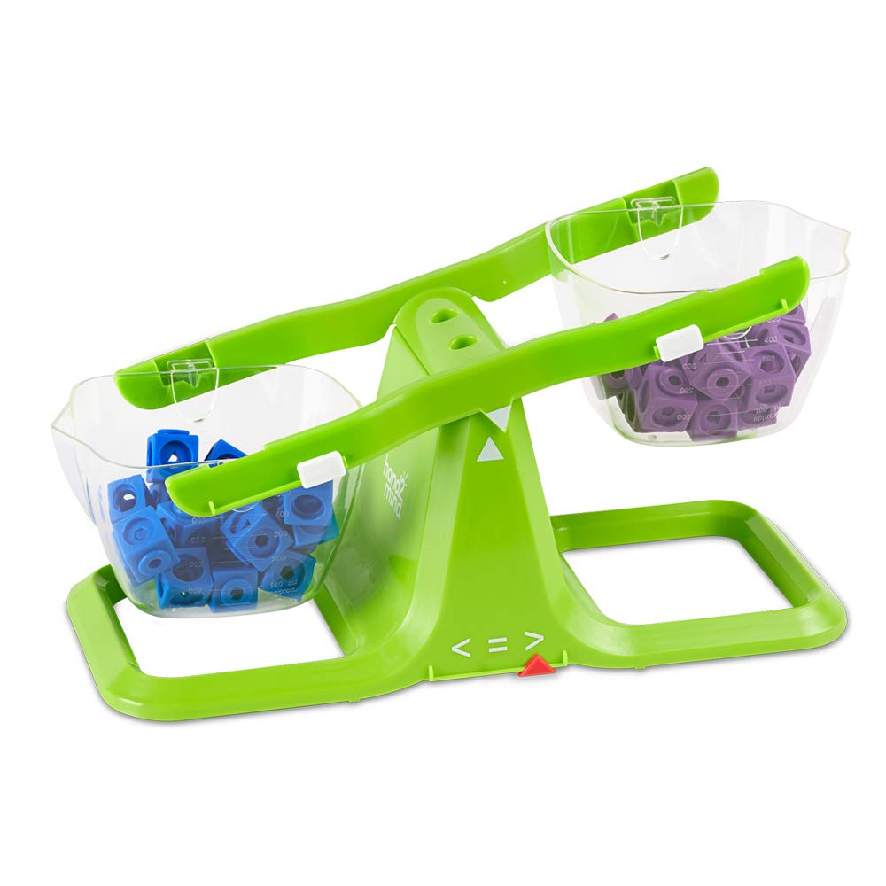hand2mind Colorful Nestable Bucket Balance, Clear Double Bucket Balance Scale for Liquids and Solids, Easy to Assemble Kids Scale, Space Saving Storage Base, Balance Scale for Classroom (Set of 4)