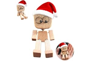 1Pcs Shaking Wooden Man Figurine with 12 Magnetic Faces,Handmade Wobbly Car Dashboard Decor, 2026 New Christmas Cap Edition, 