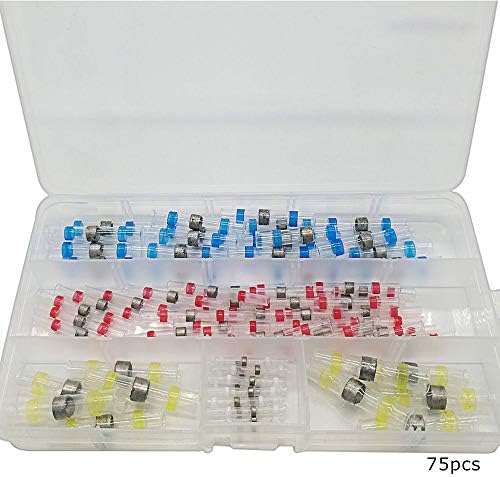 IZTOSS 75pcs 4 Sizes Solder Seal Heat Shrink Wire Connector Kit Waterproof Connector Set with Case (30Red 20Blue 15White 10Yellow)