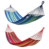 Rusee Double 2 Person Cotton Fabric Canvas Travel Hammocks 450lbs Ultralight Camping Hammock Portable Beach Swing Bed with Hardwood Spreader Bar Tree Hanging Suspended Outdoor Indoor Bed