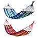 Rusee Double 2 Person Cotton Fabric Canvas Travel Hammocks 450lbs Ultralight Camping Hammock Portable Beach Swing Bed with Hardwood Spreader Bar Tree Hanging Suspended Outdoor Indoor Bed, 59" Wide