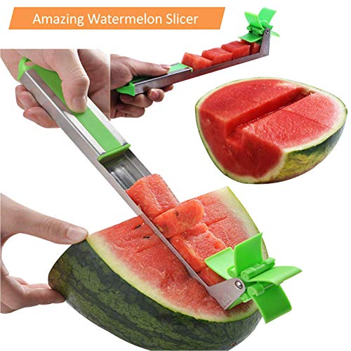 BEST SELLER Watermelon Slicer Stainless Steel + Slicer Cutter Knife Corer + 2 Reusable Straws + Orange Peeler - Fruit Vegetable Tools Kitchen Gadgets - No Mess - Less Stress (Green) + eBook - Thumbnail 3