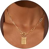 Maxcate Gold Cross Necklace for Women Trendy Non Tarnish, Dainty 14K Gold Plated Paperclip Toggle Clasp Chain Necklace Rectangle Pendant Christian Religious Necklaces Gold Jewelry for Women Gifts