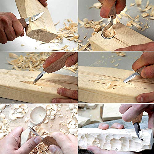 Wood Carving Tools,Spoon Carving Hook Knife, Wood Carving Whittling Knife, Chip Carving Detail Knife, Leather Strop and Polishing Compound for Woodworking Spoon Carving - Thumbnail 3