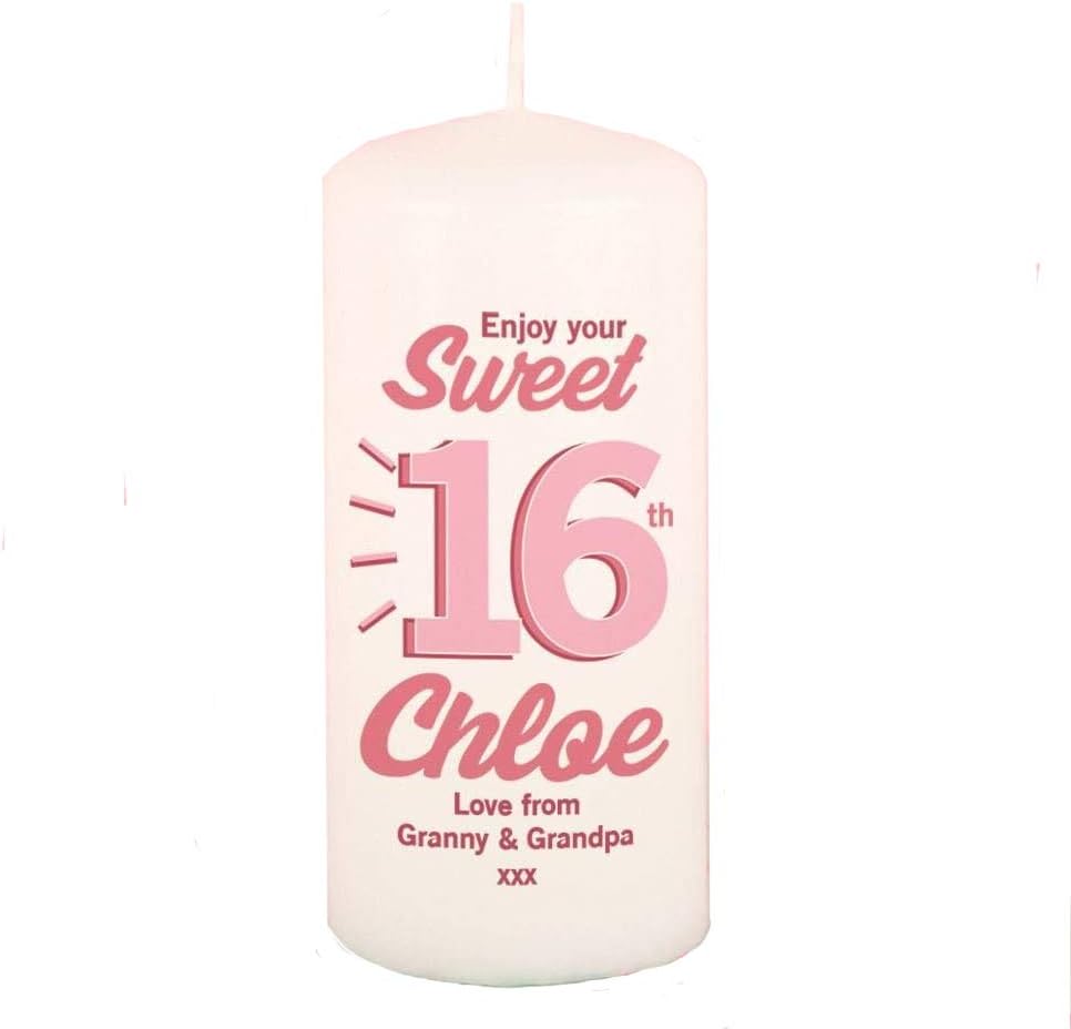 Personalised Sweet 16 Birthday Block Candle, Decorative Keepsake for Teenager