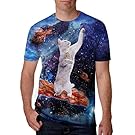 Leapparel Unisex Kitten on Bacon in Space Printed Hip Hop Stylish T Shirts Tees Tops, Cat on Bacon, XX-Large