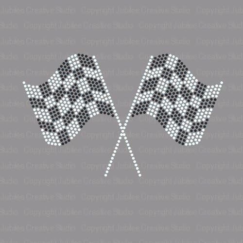 Racing Flags Iron On Rhinestone Crystal T-shirt Transfer by Jubilee Rhinestones