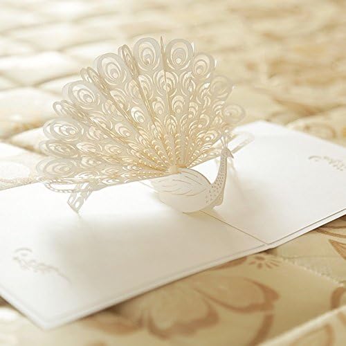 Gaoominy 3d孔雀ポップアップ誕生日カード 妻 夫 子供たちバレンタインデーカード手作り記念日ウェディングカード新年卒業 白色 B07w95txv3 285円