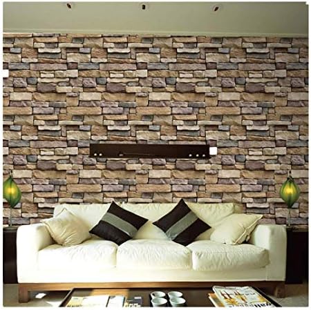 LIEJIE 2 Pcs 3D Wall Sticker Brick Stone Rustic Effect Self-Adhesive Wall Sticker Home Decor Distressed Barn Peel and Stick Giant Wall Decals (As Shown)