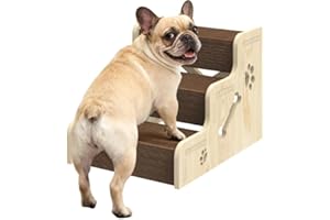 TIMHAKA Dog Stairs for Small Dogs, 3-Step Wooden Dog Ramp for Bed, Couch & Car, Non-Slip Pet Stairs for Small Old Short-Legged Puppy & Cat, Indoor Pet Steps with X-Brace Support