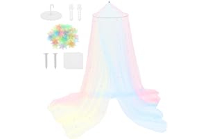 UKQRRTC Princess Bed Canopy for Girls, Hanging Mosquito Net, Glow in the Dark Star Design, Ready to Install and Use, Fits Twi