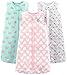Simple Joys by Carter's Baby Girls' 3-Pack Cotton Sleeveless Sleepbag, Pink Hearts/Turquoise Green Elephants/White Flowers, 6-9 Months