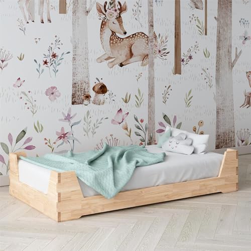 Little Seeds Maverick Montessori Toddler Floor Bed with 2 Heights, Natural Wood