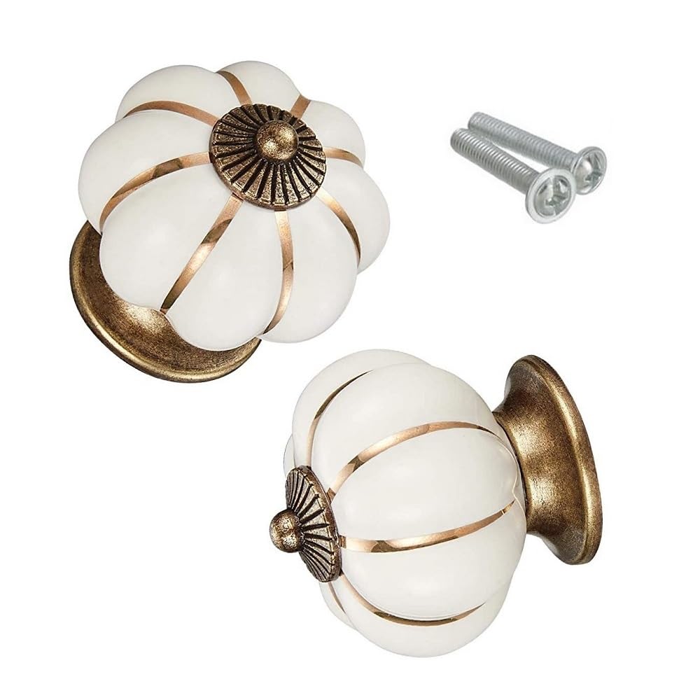 Mugetech Cabinet Drawer Knob Door Handle, Pumpkin Ceramic Knobs Vintage Cupboard Knobs with Mounting Screws for Kitchen Cabinet, Drawers & Cupboard Doors- 2 Pack