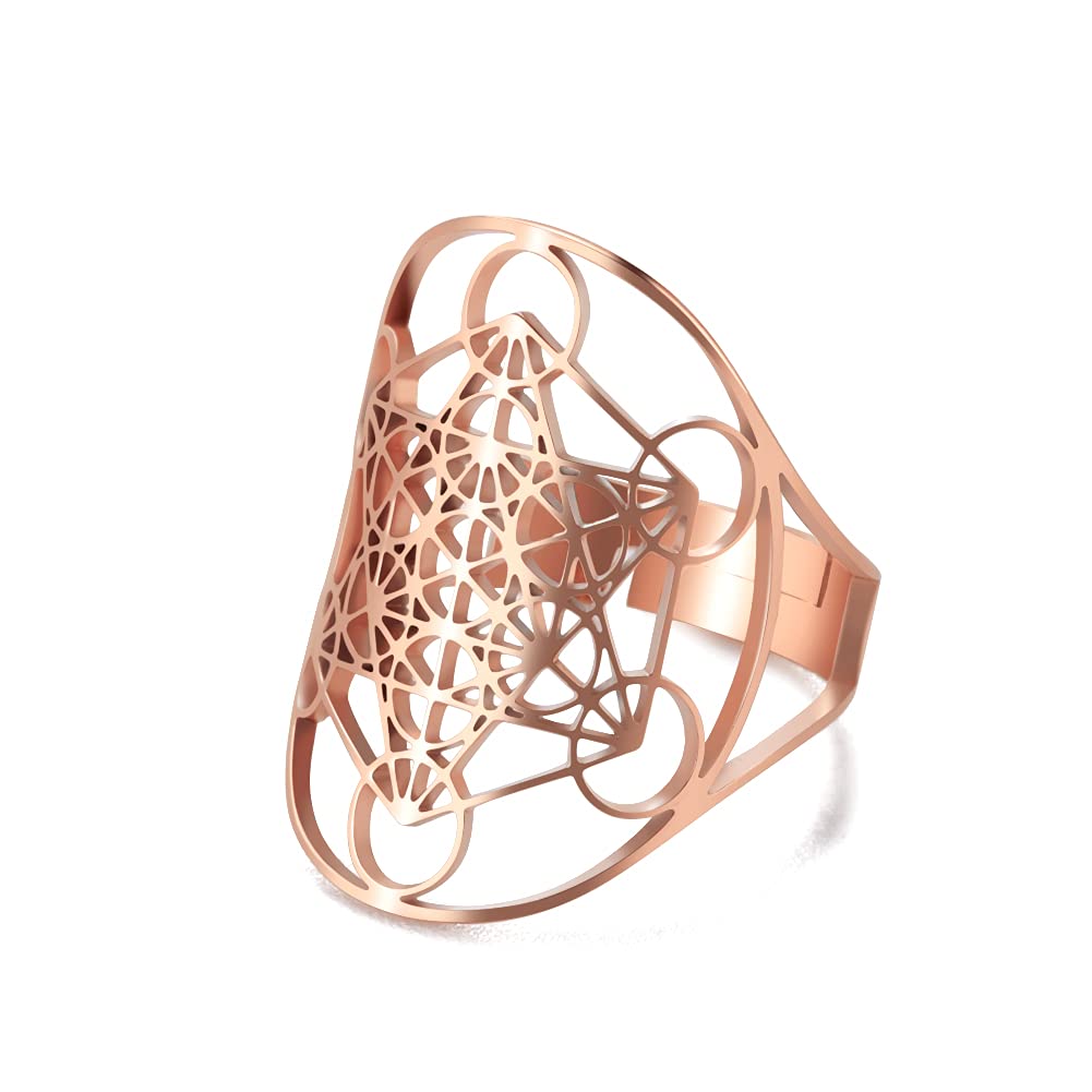 Amaxer Stainless Steel Metatrons Cube Ring for Women Archangel Metatron Protection Statement Hollowed Out Womens Band Ring Jewelry for Lady (Rose Gold) — image 1