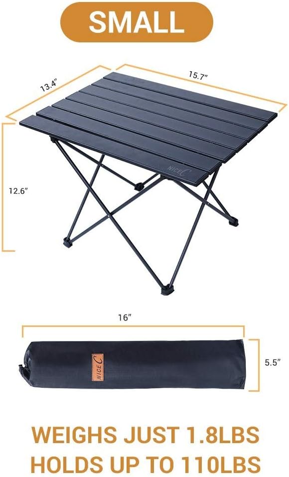 NiceC Folding Table, Portable Camping Table, Aluminum Collapsible Table top, Ultralight Compact with Carry Bag for Outdoor, Beach, BBQ, Picnic, Cooking, Festival, Indoor, Office (Small): Kitchen & Dining