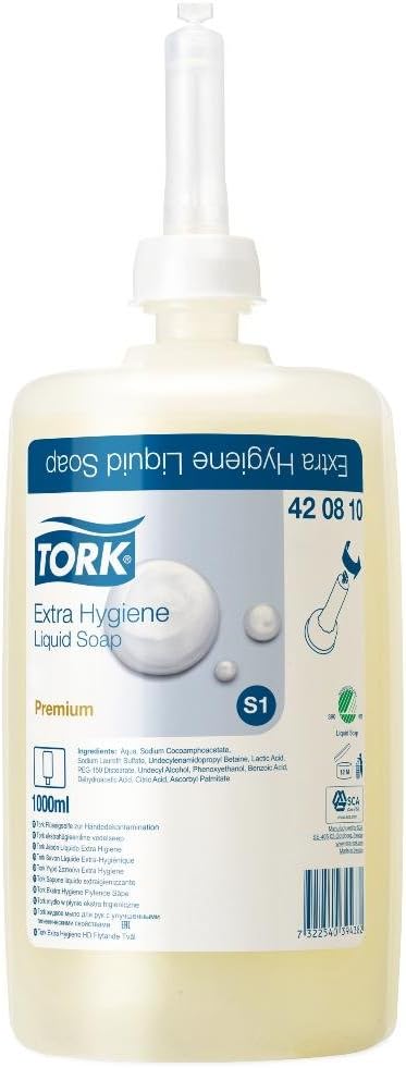 Tork Fragrance-Free Hand Washing Liquid Soap S1/S11, Fat Dissolving, 6 x 1000ml, 420810, Transparent, 6 l (Pack of 1)