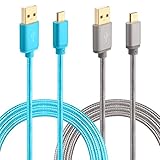 Micro USB Charger 6ft, HI-CABLE High Speed Charge/Sync Nylon Braided Fast Charging Cord for Android Samsung Galaxy S6 S7 Edge, HTC M9, Moto X G, Blackberry, More (2-Pack) -Blue/Gray