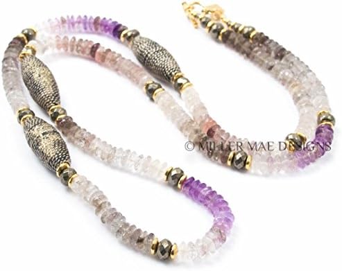 Super Seven Crystal Stone Necklace with Pyrite and Moroccan Berber Beads - 35 Inches Long Handmade Statement Necklace by Miller Mae Designs