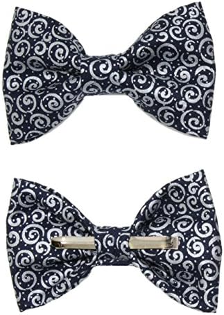 Boys Navy Blue With Silver Scrolls Clip On Cotton Bow Tie Bowtie by amy2004marie
