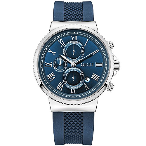 Men's Chronograph Quartz Watches with Silicone Strap Casual Analog Wristwatch for Man Boys Blue