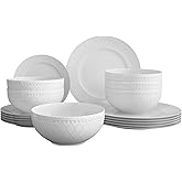 Yoshy 12-Piece White Bone China Dinnerware with Lightweight Durable Chip Resistant Design Service for 4 (18 Piece - Service for 6, Interlace)
