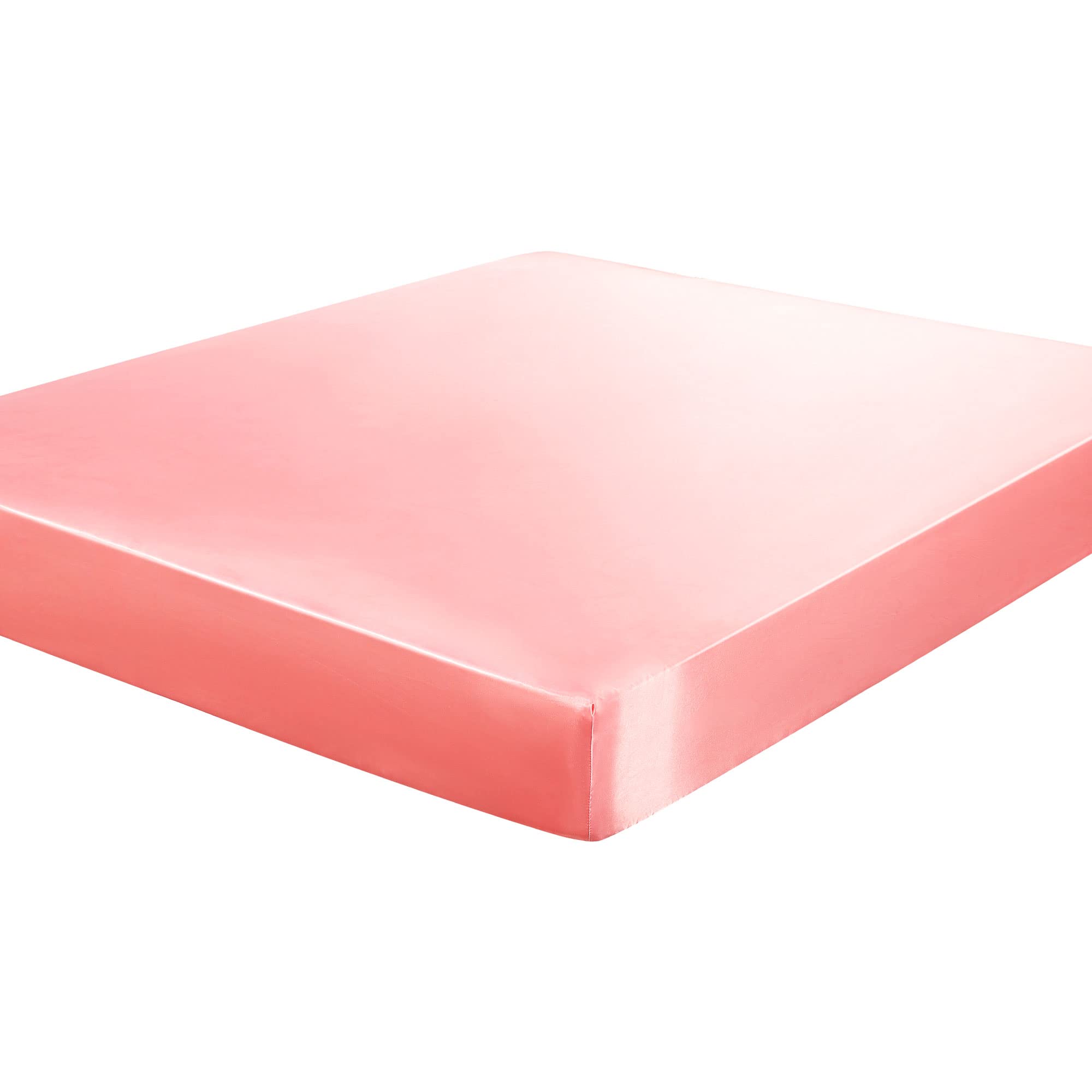 sourcing map Satin Fitted Sheet, Solid Silky 12" Deep Pocket Bed Sheet, Soft and Breathable Satin Bed Fitted Sheet Pink Super King (198 x 203cm)