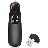 Wireless Presentation Clicker Remote for PowerPoint, Presenter | Ergonomic 2‑in‑1 USB/Type C Receiver PowerPoint Remote with Red Laser Pointer for Computer Laptop/PPT/Google Slides