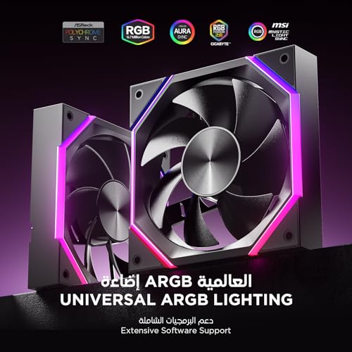 AsiaHorse Nyota ARGB PC Case Fan 120MM [3 Packs] [Forward] [HDB] 2000RPM/ 61.5CFM/ 50,000 Hours Working Life Nyota-A12-Black-3PACK