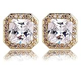 AnaZoz Jewelry 18K Gold Plated Square Stud Earring Rose Gold Platinum SWA Elements Zirconia Earrings (White Champagne)