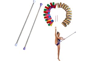 Oiloda 2 Pcs Twirling Baton 26-Inches Marching Band Baton Spinning Dance Baton Metal Gymnastics Parade Stick for Child in Majorette with 2 Dance Ribbon Streamer