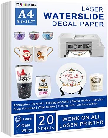 Waterslide Decal Paper LASER - 20 Sheets A4 Size Clear Water Slide ...