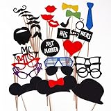 Pixnor 31PCS Colorful Props On A Stick Mustache Photo Booth Party Fun Wedding Christmas Birthday Favor