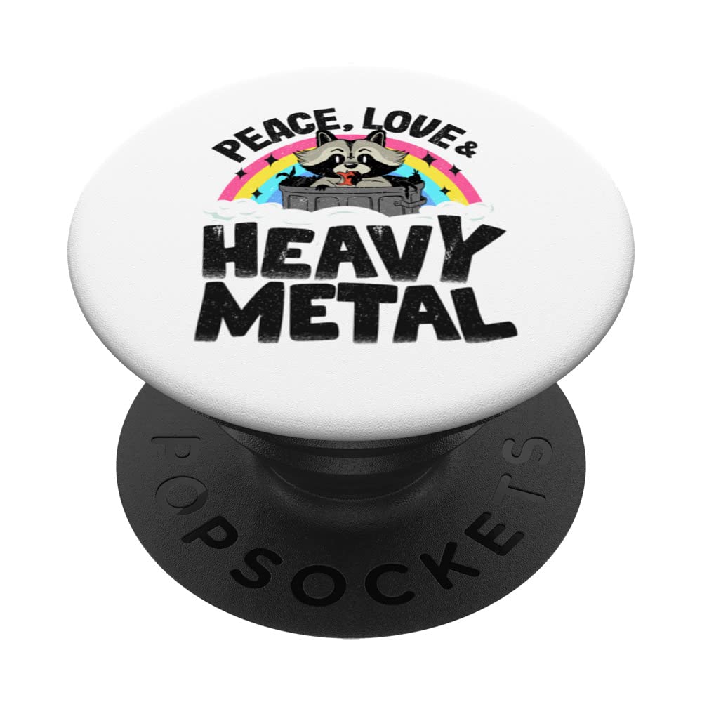 Peace Love & Heavy Metal Raccoon Kids Band Metal Rainbow PopSockets Swappable PopGrip