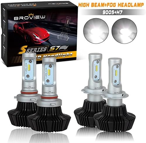 BROVIEW H7 + 9005 Low / High Beam Combo - 4pcs LED Headlight Bulb Conversion Kit - 50W 8000LM 6000K 6K White - Plug and Play