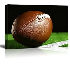 Touchdown - American Football Under The Bright Lights of a Stadium on a yardline - Canvas Art Home Art - 12x18 inches
