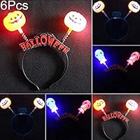 Halloween LED Light Up Headbands, 6pcs Pumpkin & Skull Glitter Hairband Glow Head Bopper LED Hair Hoop Flash Dress Up Toy Costume Decoration Party Supplies for Adults Women Kids Baby Girls Boys