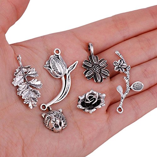 KeyZone Wholesale 100 Pieces Tibetan Silver Plated Mixed Jungle Animal Plant Charms Pendants DIY for Jewelry Making and Crafting - Thumbnail 4