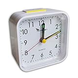 Analog Travel Alarm Clock, No Ticking, Alarm, Snooze, Light, White