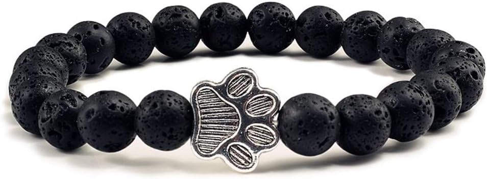Friedman Lava Volcanic Stone Paw Print Charm Bracelet Homme Femme Pet Memorial Cat Dog Lovers Jewelry Bracelets Gifts