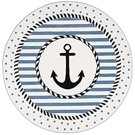 SAFAVIEH Carousel Kids Collection 4' Round Ivory / Navy CRK124A Nautical Anchor Nursery Playroom Area Rug 51nXNk3fFuL. SS280
