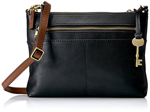 Fossil Women's Fiona Leather Small Crossbody Purse Handbag, Black (Model: ZB7266001)