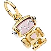 PANWOB Gold Face Robot Dangle Charm for Women Bracelets Necklaces in 925 Sterling Silver,Mother's Day Birthday Christmas