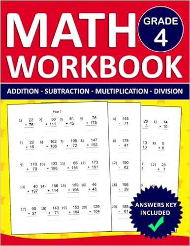 Math Workbook For Grade 4 Addition,Subtraction,Multiplication,Division With  Answers Key: Math Workbook With 1000 Exercises for 4th Grade | Math ... ...