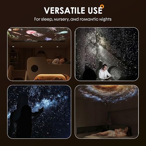 YOOJ® 2-in-1 Galaxy Projector & Starry Night Light, 360° Adjustable LED Space Lamp, HD Image with 12 Interchangeable Starry Sky Patterns, Nebula Planetarium Mood Light for Bedroom Ceiling Decor