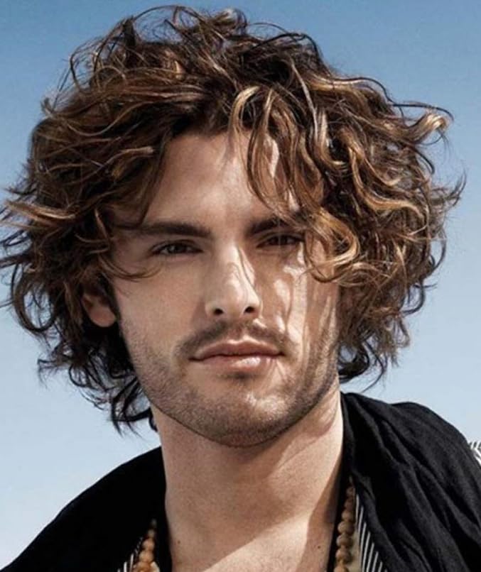 Siudus Brown Short Curly Wigs for Men Afro Fluffy Natural Looking Synthetic Fiber Male Hair Wig for Daily Cosplay Party Use — image 1