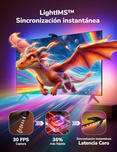 Lepro STV1 AI LED Strip TV Backlight with Camera, 3.6 m for TVs 55-65 Inches, Sync Screen and Music, Function with Alexa/Google Home, RGB+IC Backlight for Gaming, Movies, Adapter