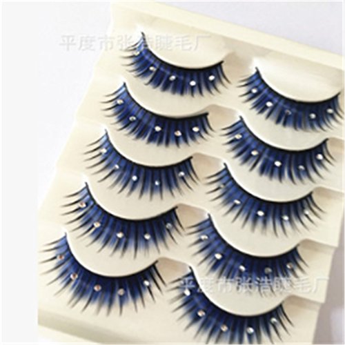 SOURBAN Blue 5Pcs Dense False Eye Lashes With Diamond