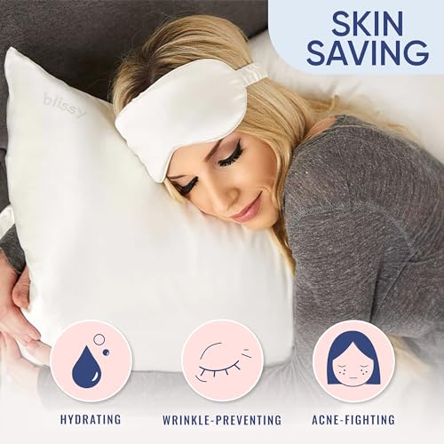 Blissy Silk Pillowcase - 100% Pure Mulberry Silk - 22 Momme 6A High-Grade Fibers - Silk Pillow Cover for Hair & Skin - Regular, Queen & King (Blissy White, King)